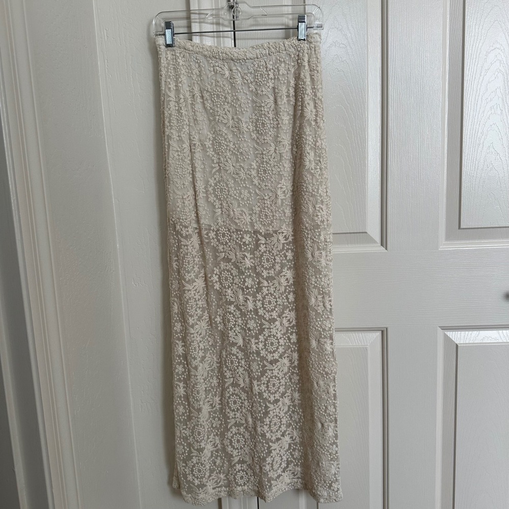 Vintage‎ Y2K Hard Tail Forever Lace Maxi Skirt - Cream Floral Embroidered - S